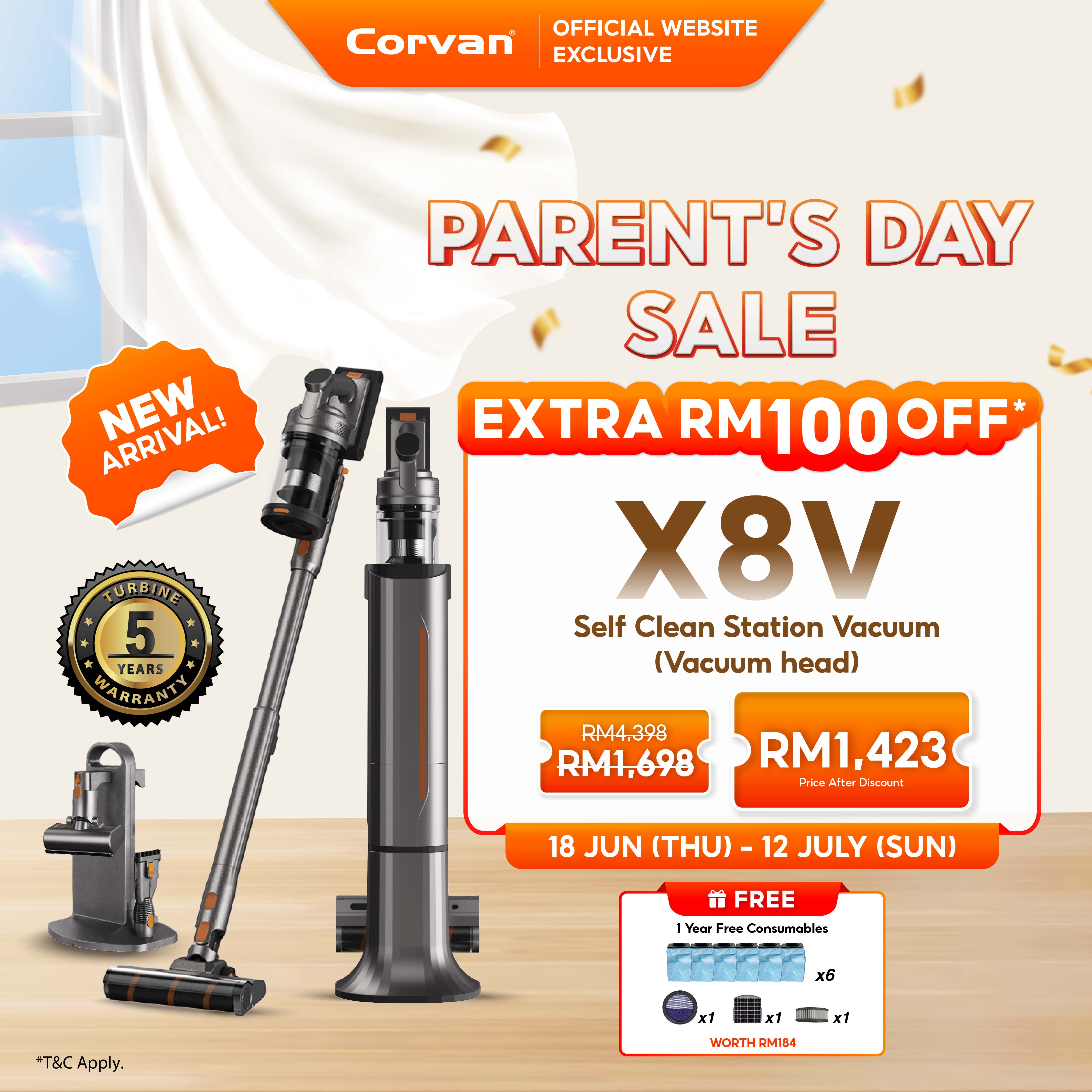 Corvan X8V Self Clean 2-in-1 Vacuum and Sterilize | Auto Clean Station