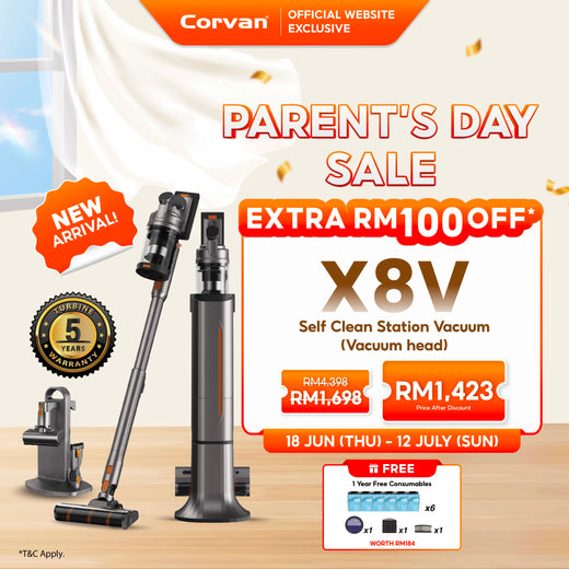 Corvan X8V Self Clean 2-in-1 Vacuum and Sterilize | Auto Clean Station