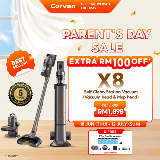Corvan X8 Self Clean 4-in-1 Mop, Vacuum, Steam and Sterilize | All-In-One Auto Clean Station
