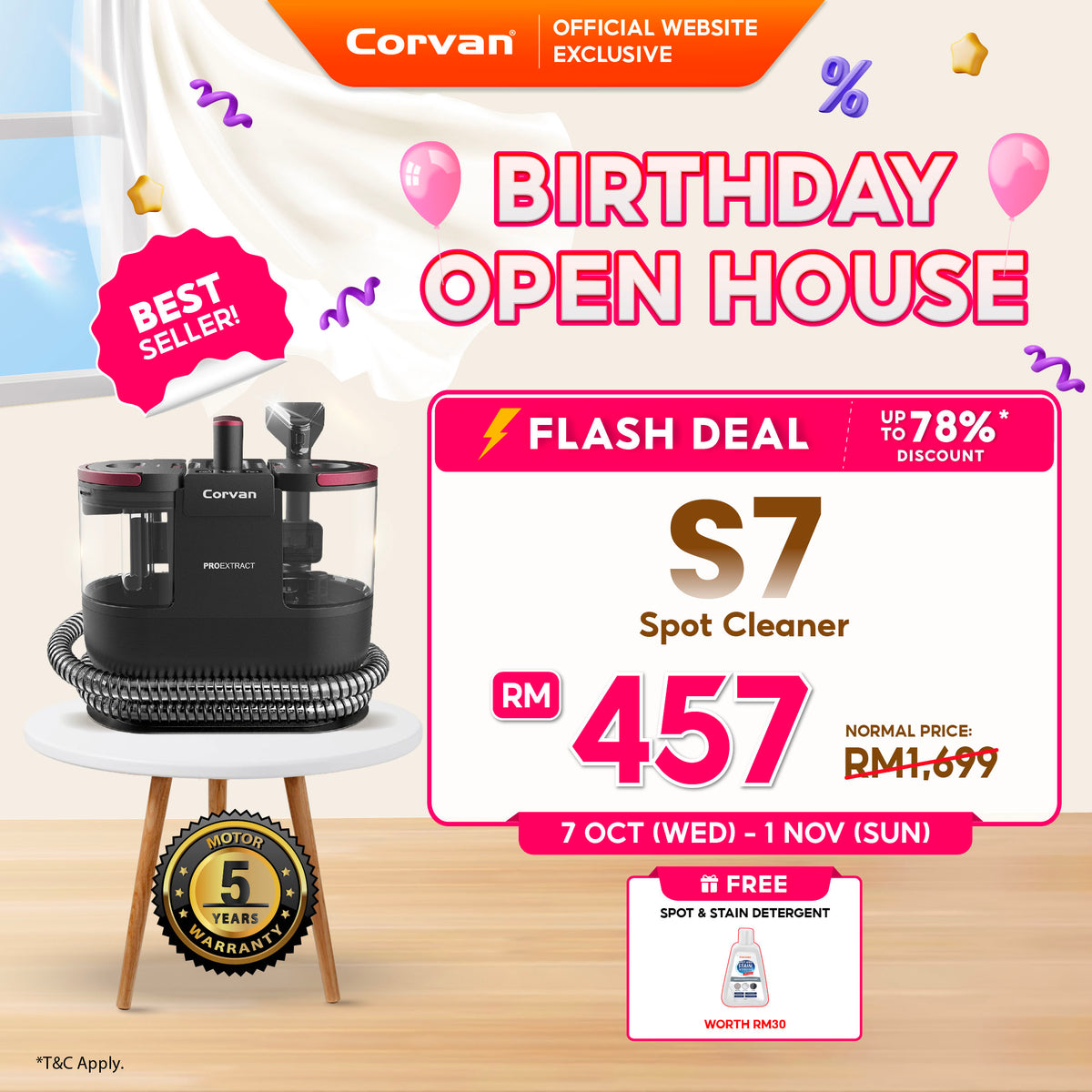 Corvan Spot Cleaner S7 - Carpet & Upholstery Cleaning with ProExtract System