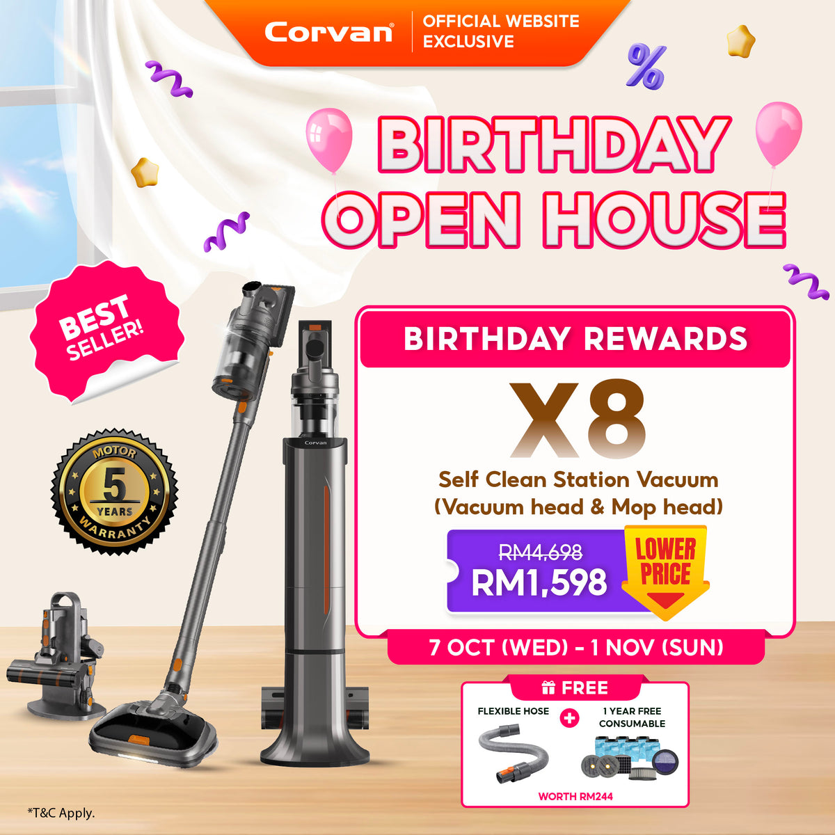 Corvan X8 Self Clean 4-in-1 Mop, Vacuum, Steam and Sterilize | All-In-One Auto Clean Station