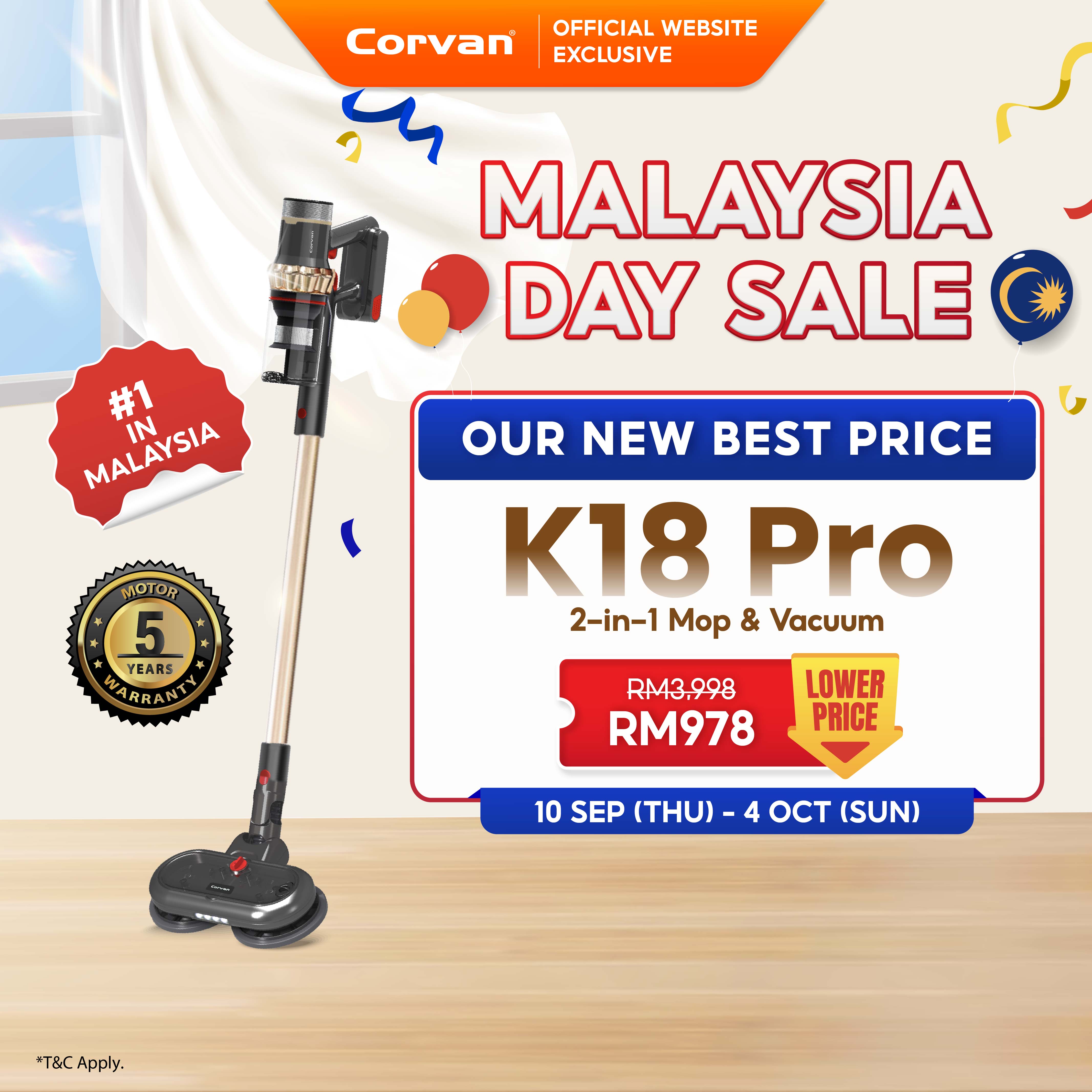 Corvan 2 In 1 Cordless Vacuum Cleaner & Cordless Mop K18 Pro