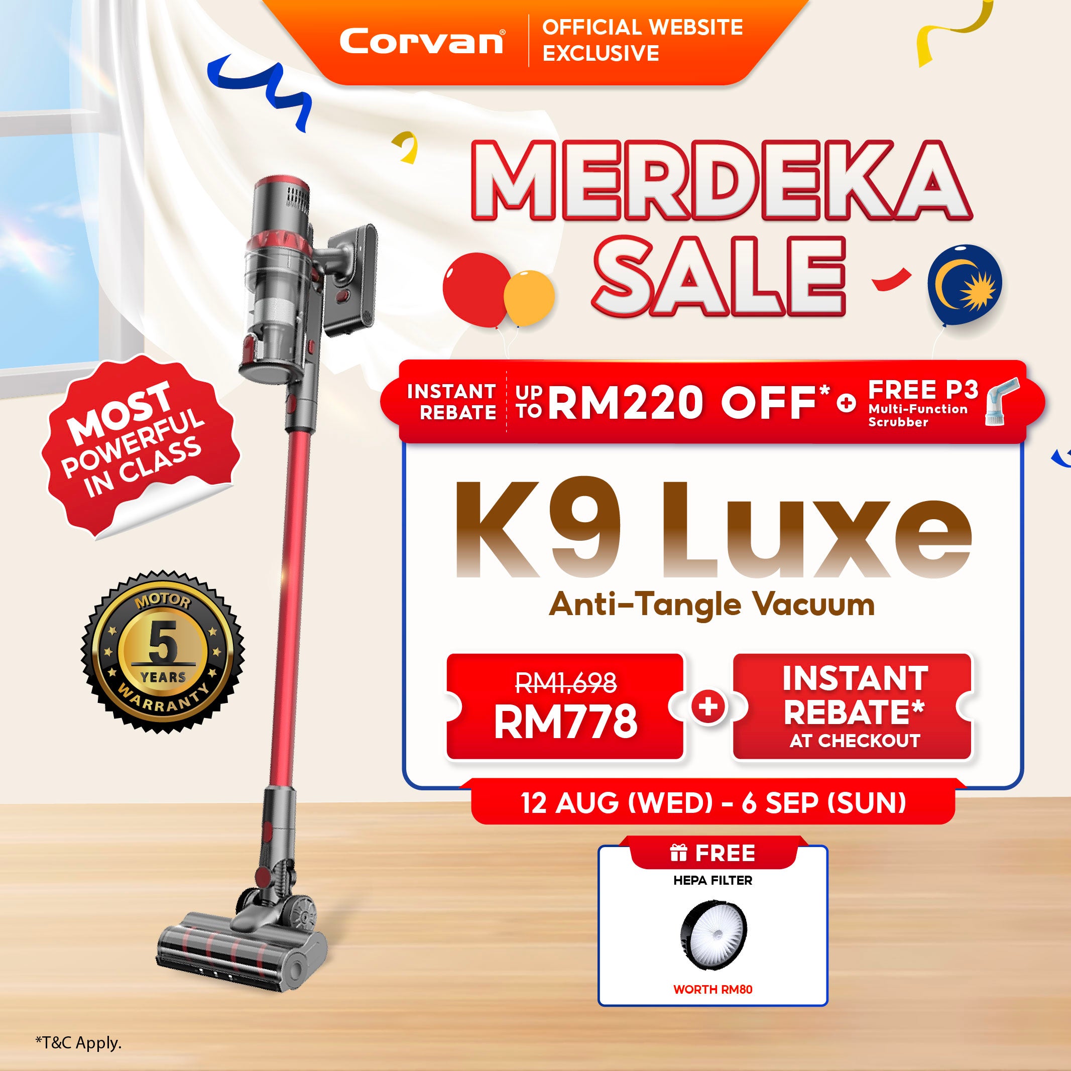 Corvan Anti-tangle Cordless Vacuum Cleaner K9 Luxe