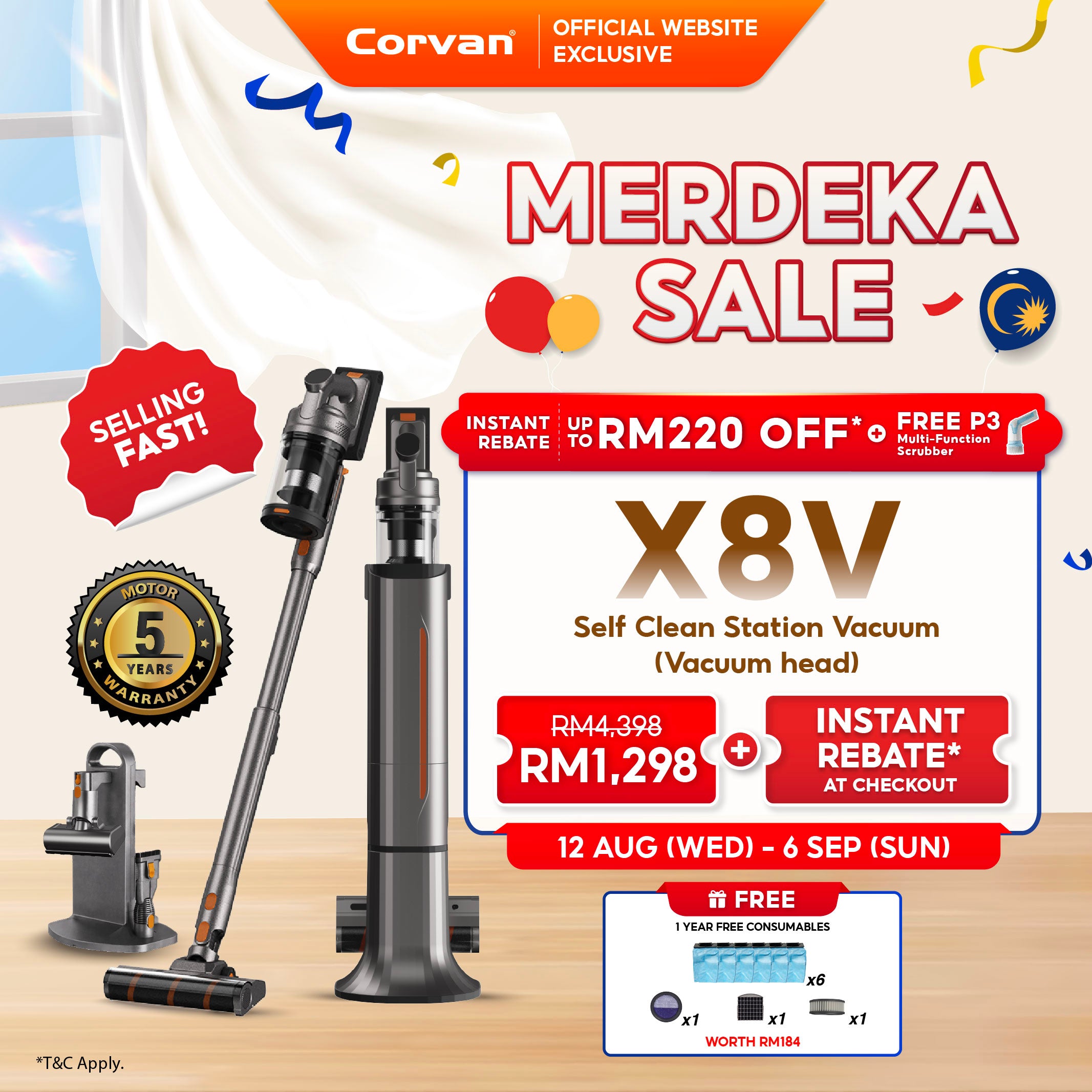 Corvan X8V Self Clean 2-in-1 Vacuum and Sterilize | Auto Clean Station