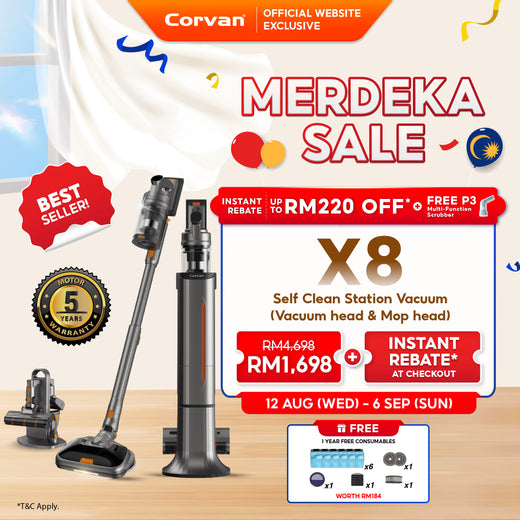 Corvan X8 Self Clean 4-in-1 Mop, Vacuum, Steam and Sterilize | All-In-One Auto Clean Station