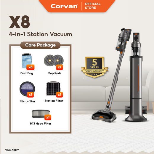 Corvan X8 Self Clean 4-in-1 Mop, Vacuum, Steam and Sterilize | All-In-One Auto Clean Station