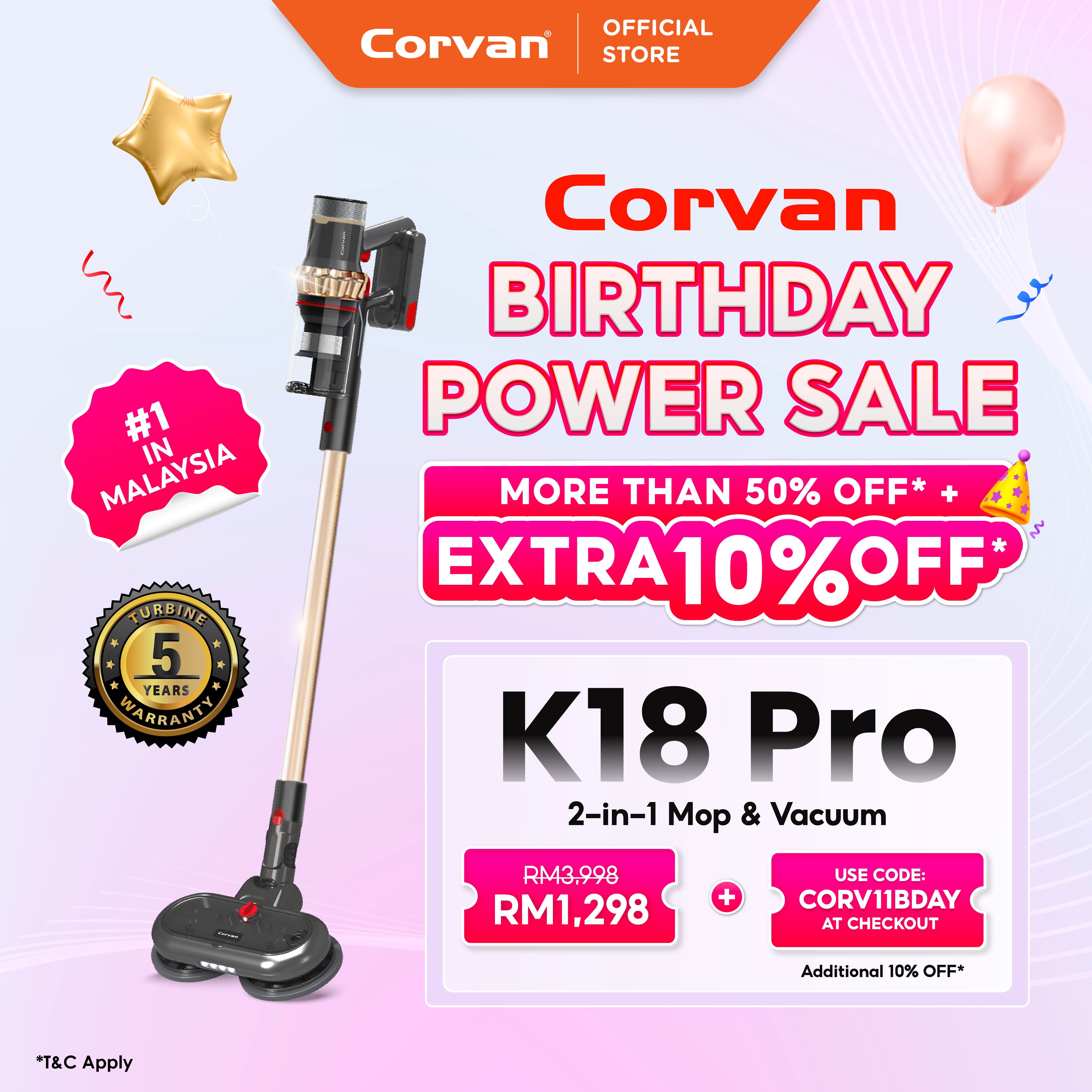 Corvan 2 In 1 Cordless Vacuum Cleaner & Cordless Mop K18 Pro