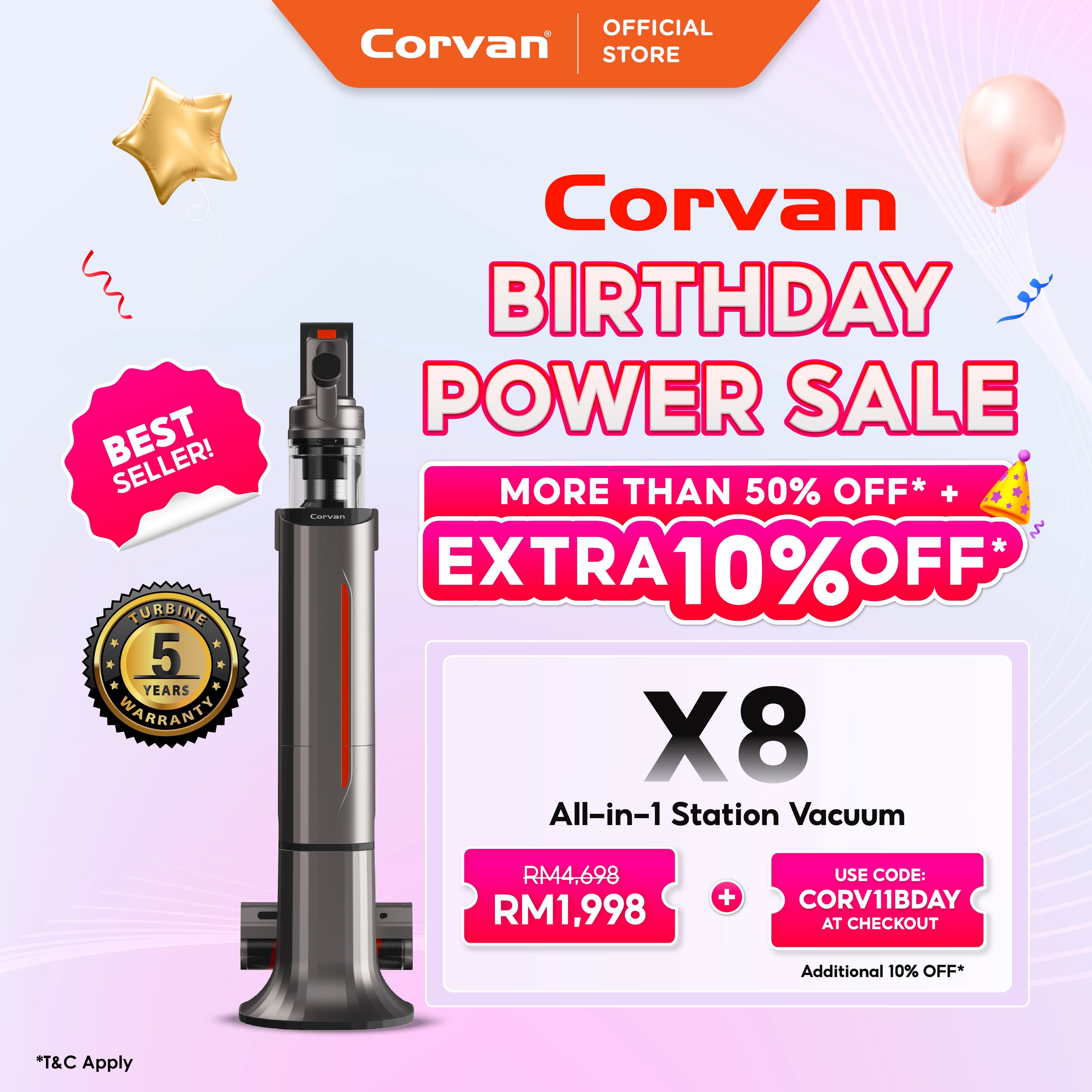 Corvan X8 Self Clean 4-in-1 Mop, Vacuum, Steam and Sterilize | All-In-One Auto Clean Station